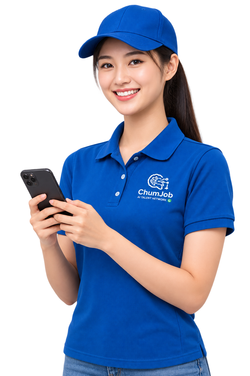 ผู้หางาน — พนักงานหญิงกำลังใช้แอป ChumJob